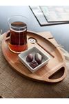 4-Piece Turkish Tea Set With Wooden Saucer, Set Of 2 